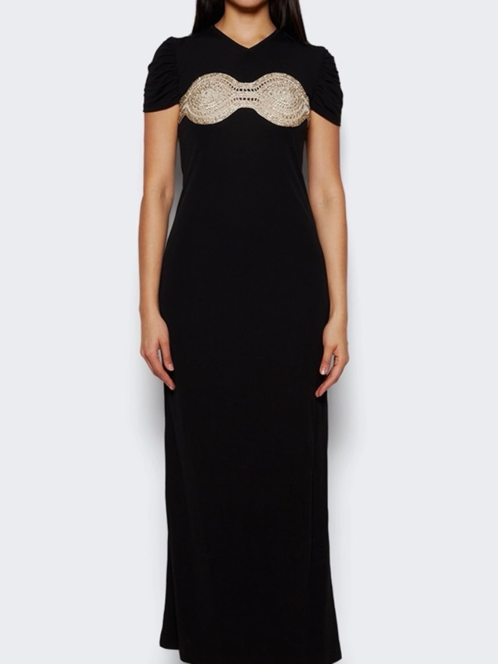 Christopher Esber Black Maxi Dress with Gold Waist Embellishment
